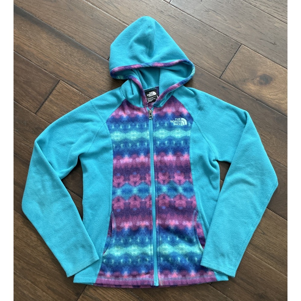 The North Face Girls Full Zip Fleece Hoodie Turquoise Purple Size M (10/12)